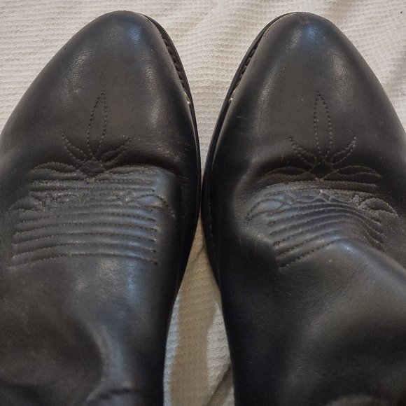 ROAD WOLF VINTAGE BLACK LEATHER METAL TIP WOMAN'S PULL ON COWBOY BOOTS SIZE 8.5 - Picture 4 of 14